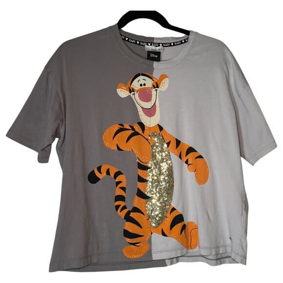 Kazo Winnie The Pooh Sequin Tiger Disney T-Shirt Gray Crewneck Cotton Size M - Picture 3 of 9